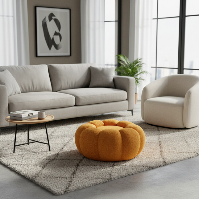 Pumpkin Sofa Low Stools Foot pedal Lamb Wool Shape Velvet Fabric Simple Modern Living Room Light Luxury Bedroom Round Ottomans - gallery 1