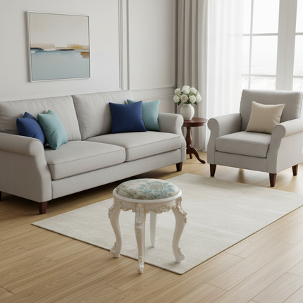 Retro Fabric Dressing Chair, Child Round Stool, Dressing Seat, Home Furniture, Living Room Dinning Chair, ABS Leg, Round Ottoman - gallery 1