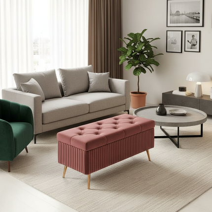 Velvet Ottoman Bench for Living Room Nordic Design Shoe Changing Stool with Storage Bedroom Bed End Seat Modern - gallery 1