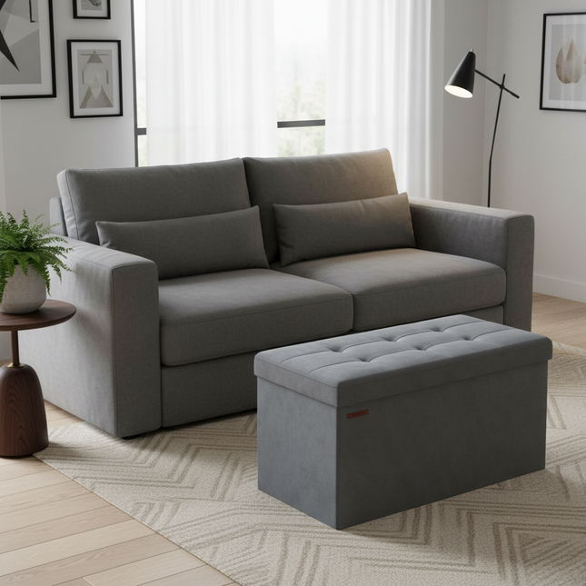 SONGMICS Storage Bench, Velvet Pouffe with Lid, with 2 Boxes, 38 x 76 x 38 cm, Load Capacity 300 kg, for Hallway, Living Room - gallery 1