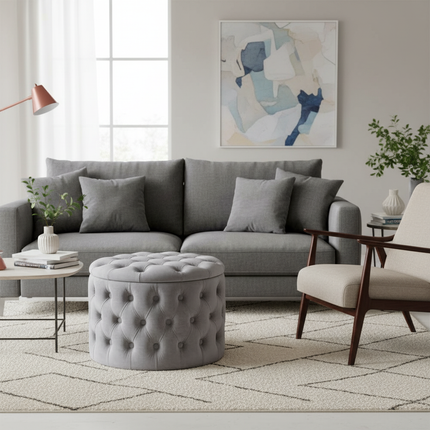 Nordic Luxury Sofa Footstool Living Room Bedroom Wardrobe Rest Stool Internet Celebrity Pink Fabric Storage Round Sofa Stool - gallery 1