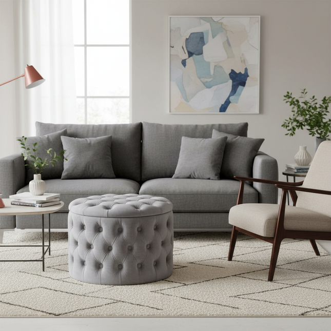 Nordic Luxury Sofa Footstool Living Room Bedroom Wardrobe Rest Stool Internet Celebrity Pink Fabric Storage Round Sofa Stool - gallery 1