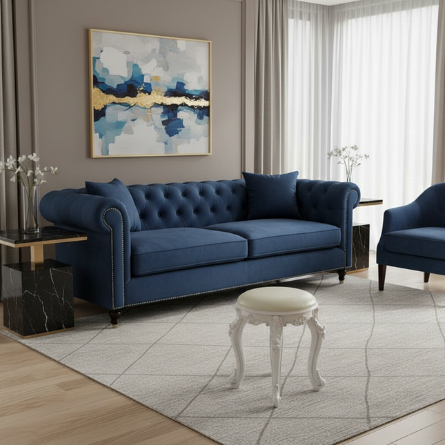 Retro Fabric Dressing Chair, Child Round Stool, Dressing Seat, Home Furniture, Living Room Dinning Chair, ABS Leg, Round Ottoman - gallery 1