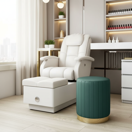 Scandinavian Velvet Makeup Stool - Swivel Vanity Chair with Gold Legs, Instagrammable Nail Salon Stool for Bedroom & Living Room - gallery 1