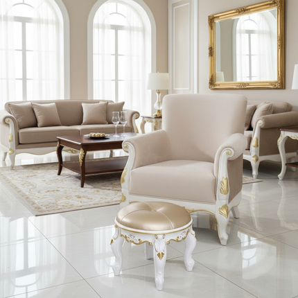 Retro Carved Small Stool Luxury Leather Cushion Creative Low Seat Elegant Room Sofa Chair Stylish Seating Decorative Footrest - gallery 1