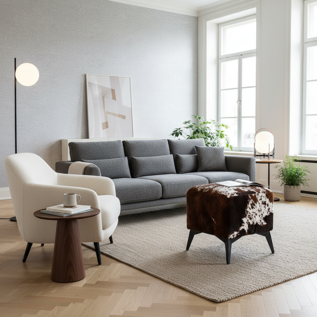 ‌Faux Leather Ottoman, Plush Entryway Bench, Velvet Square Stool, Minimalist Footrest for Bedroom/Balcony with Non-Skid Base - gallery 1