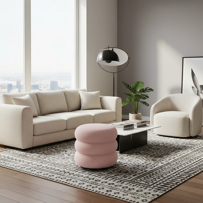 Creamy Household Stool Girls' Makeup Seat Bedroom Vanity Chair Soft Lamb Wool Pouf Minimalist Manicure Round Ottoman - gallery 1