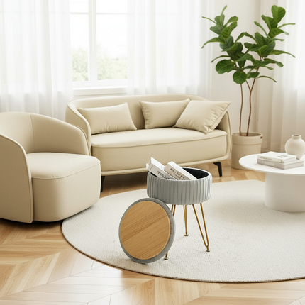 Redlife Velvet Vanity Stool Chair with Storage Multifunctional Makeup Chair Footrest with Anti-Slip Feet for Living Room Bedroom - gallery 1