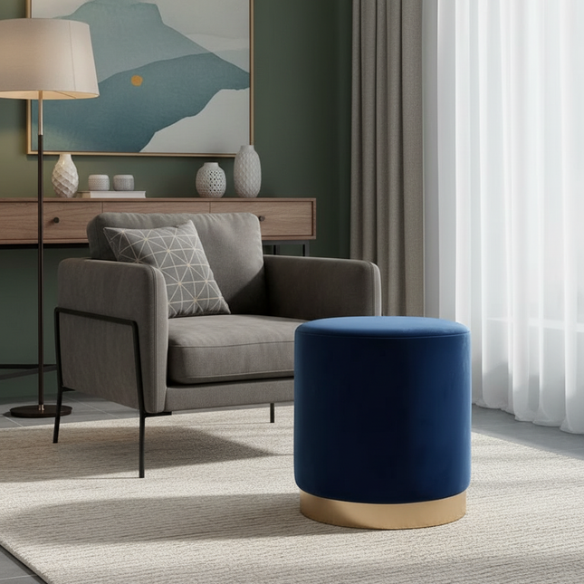 Living Room Round Stool Vanity Stool Velvet Ottoman Footrest Home Office  Compact Low Pouf  Shoe changing stool Dia33XH42cm - gallery 1