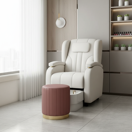 Scandinavian Velvet Makeup Stool - Swivel Vanity Chair with Gold Legs, Instagrammable Nail Salon Stool for Bedroom & Living Room - gallery 1