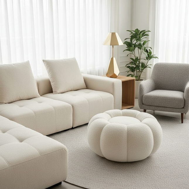 Pumpkin Sofa Low Stools Foot pedal Lamb Wool Shape Velvet Fabric Simple Modern Living Room Light Luxury Bedroom Round Ottomans - gallery 1