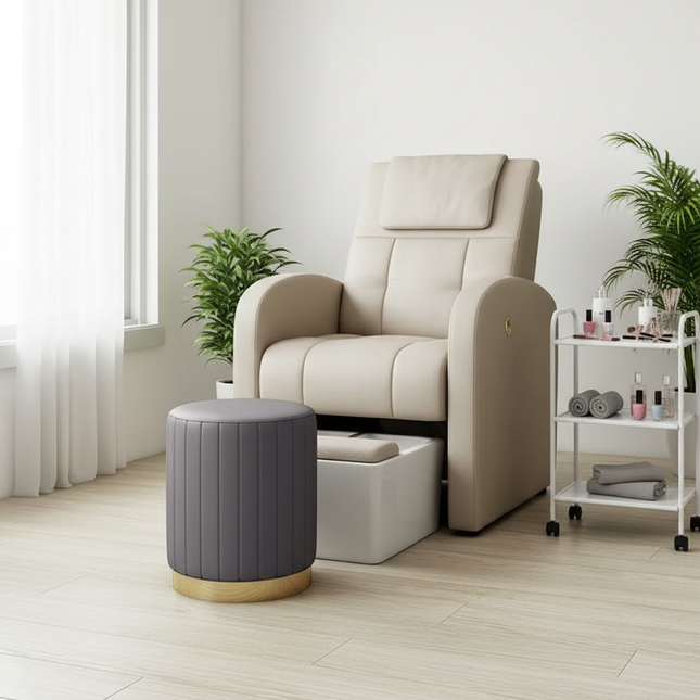 Scandinavian Velvet Makeup Stool - Swivel Vanity Chair with Gold Legs, Instagrammable Nail Salon Stool for Bedroom & Living Room - gallery 1