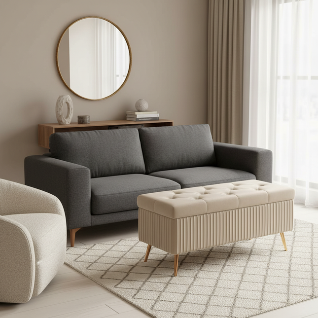 Velvet Ottoman Bench for Living Room Nordic Design Shoe Changing Stool with Storage Bedroom Bed End Seat Modern - gallery 1