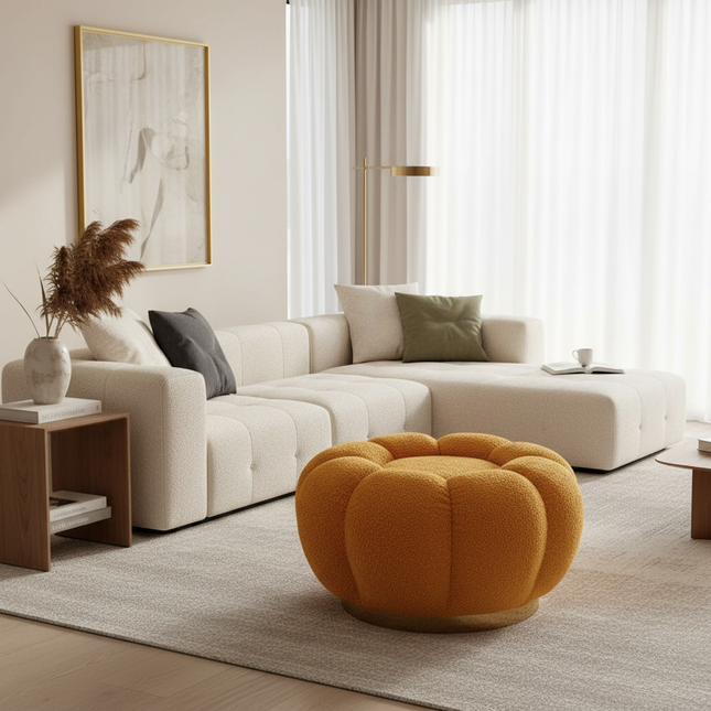 Pumpkin Sofa Low Stools Foot pedal Lamb Wool Shape Velvet Fabric Simple Modern Living Room Light Luxury Bedroom Round Ottomans - gallery 1