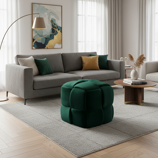 Velvet Ottoman Footstool, Living Room Woven Square Makeup Stool Decoration, Modern 43 X 43 X 46 Cm - gallery 1