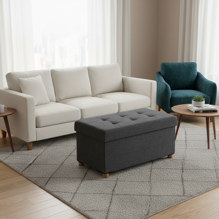 SONGMICS Storage Stool, Small Foldable Ottoman, 38 x 38 x 40 cm, Cube Footrest with Storage, Load up to 300 kg, for Living Room - gallery 1