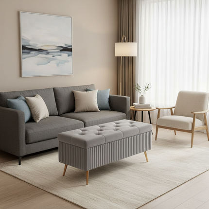 Velvet Ottoman Bench for Living Room Nordic Design Shoe Changing Stool with Storage Bedroom Bed End Seat Modern - gallery 1