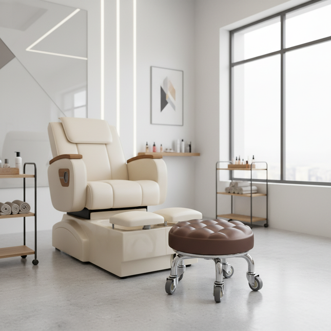 5-Wheel Metal Stool - Thickened Silent Low Stool with Sturdy Frame for Home/Foot Spa/Cosmetology/Kids - gallery 1