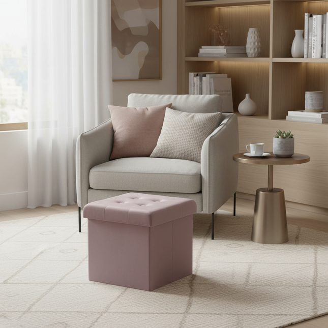 1PC Foldable Dressing Table Stool Pouf Storage Ottoman Chair Stool Upholstered Footstool Linen Couch Stool Removable Cover - gallery 1