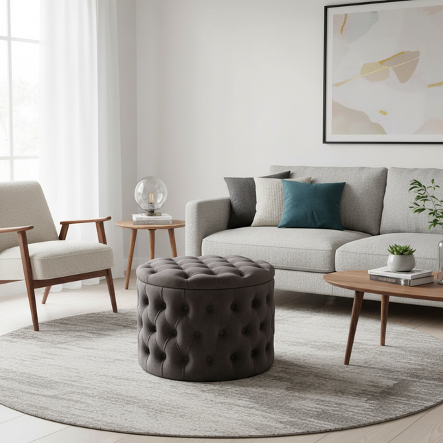 Nordic Luxury Sofa Footstool Living Room Bedroom Wardrobe Rest Stool Internet Celebrity Pink Fabric Storage Round Sofa Stool - gallery 1