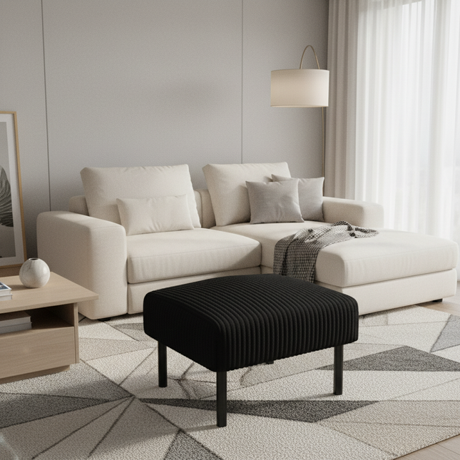 LVHOM High-Quality Corduroy Footstool, Soft Ottoman with Solid Metal Frame, Comfortable Fabric, Suitable for Living Room - gallery 1