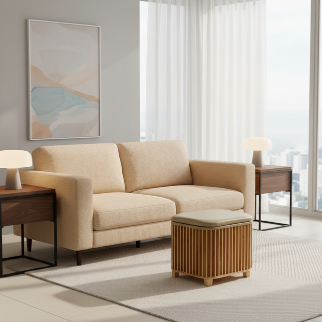 Japanese Solid Wood Small Square Stool with Storage Box Sundries Toys Organizer Household Hallway Shoes Change Footstool Ottoman - gallery 1