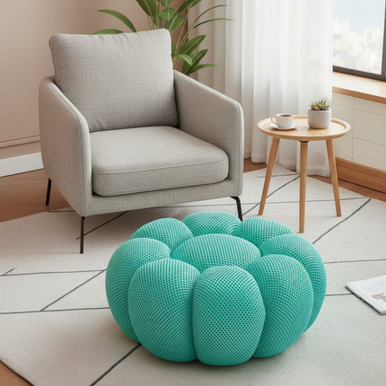 Nordic Sofa Pedal Simple Round Stool Low Ottomans Living Room Sofa Footstool 3D Fabric Creative Leg Footstool Pumpkin Footstools - gallery 1