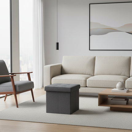 1PC Foldable Dressing Table Stool Pouf Storage Ottoman Chair Stool Upholstered Footstool Linen Couch Stool Removable Cover - gallery 1