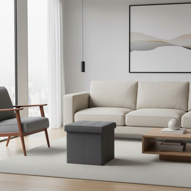 1PC Foldable Dressing Table Stool Pouf Storage Ottoman Chair Stool Upholstered Footstool Linen Couch Stool Removable Cover - gallery 1