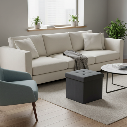 1PC Foldable Dressing Table Stool Pouf Storage Ottoman Chair Stool Upholstered Footstool Linen Couch Stool Removable Cover - gallery 1