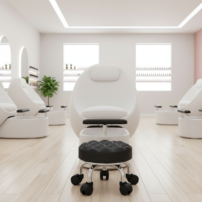 5-Wheel Metal Stool - Thickened Silent Low Stool with Sturdy Frame for Home/Foot Spa/Cosmetology/Kids - gallery 1