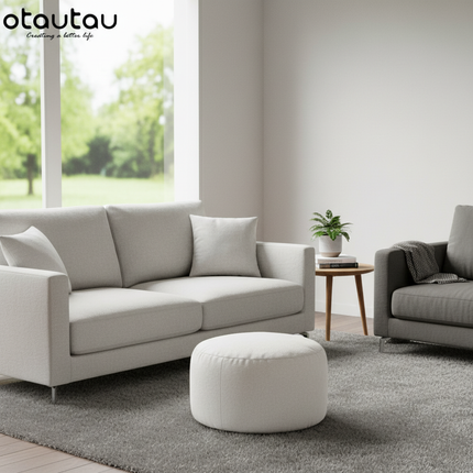 OTAUTAU Round Stool D30cm*H20cm Linen Bean Bag Ottoman with Filling Beanbag Pouf Footstool Tatami Futon Puff JD001 - gallery 1