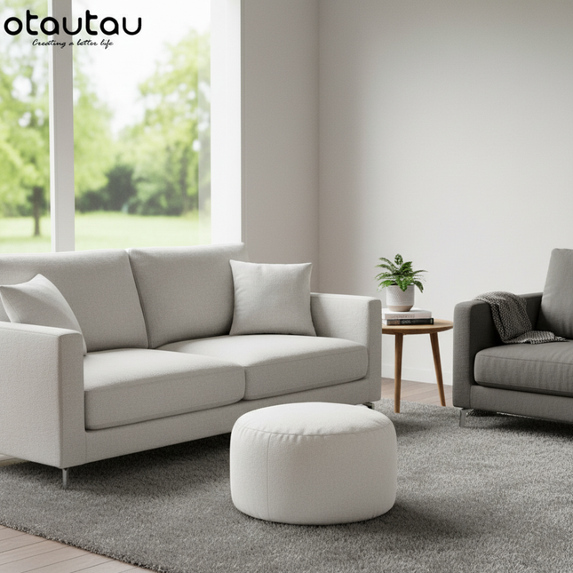 OTAUTAU Round Stool D30cm*H20cm Linen Bean Bag Ottoman with Filling Beanbag Pouf Footstool Tatami Futon Puff JD001 - gallery 1