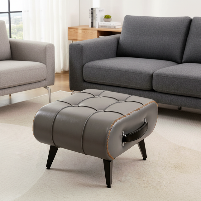 A high-quality oil-and-wax leather low stool, footstool, leather footrest stool, stylish multifunctional sofa side piece - gallery 1