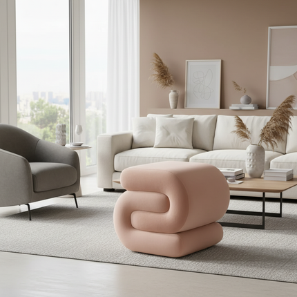 Modern Foot Stool Ottoman, S-Shaped Velvet Vanity Stool, Upholstered Sofa Footrest Extra Seating Pouf for Bedroom - gallery 1