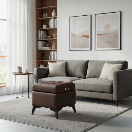 Solid Wood Storage Ottoman, Large Capacity Home Sofa Box, Movable Leather Bed End Bench, Wear-Resistant Entryway Shoe Stool - gallery 1