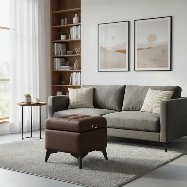 Solid Wood Storage Ottoman, Large Capacity Home Sofa Box, Movable Leather Bed End Bench, Wear-Resistant Entryway Shoe Stool - gallery 1