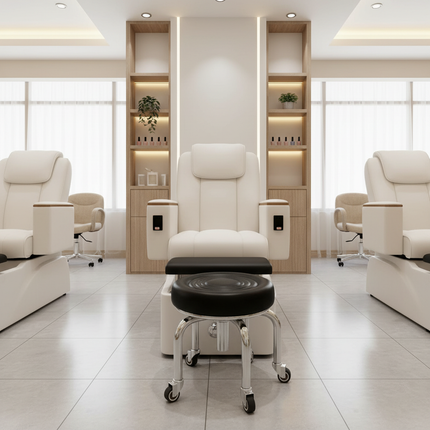 5-Wheel Metal Stool - Thickened Silent Low Stool with Sturdy Frame for Home/Foot Spa/Cosmetology/Kids - gallery 1