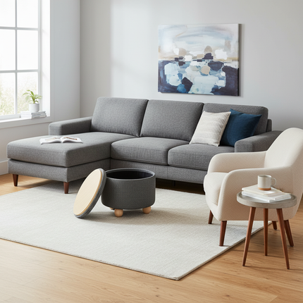 WOLTU Foldable Ottoman Storage Pouf Upholstered Stool with Lid Pine Legs Space Saving for Living Room Bedroom Home Decal - gallery 1