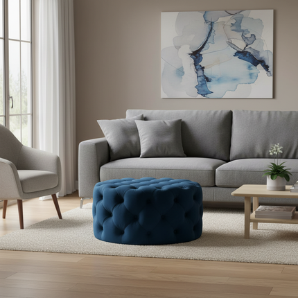 Velvet Round Ottoman Luxury Sofa Living Room Furniture Modern Bedroom Floor Pouf Clothing Store Shoes-changing Soft Stool B - gallery 1