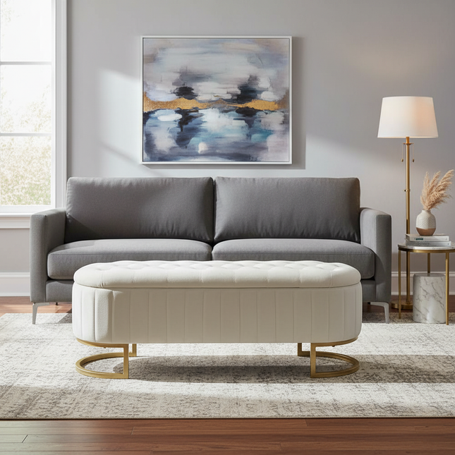 Multifunctional sofa stool 120x40 cm foot rest large storage space with pouf storage fabric pink velvet - gallery 1