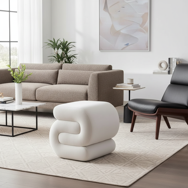 Vanity Stool, Modern S-Shaped Pouf Ottoman Footrest Makeup Chair Foot Stool Under Desk, Decorative Floor Seat - gallery 1