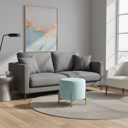 Customized Velvet Dressing Stool Golden Leg Tassel Makeup Bench Openable Ottoman Pouf for Home Fashionable Furniture - gallery 1