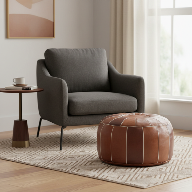 45cm Moroccan Artificial PU Leather Pouf Cover Craft Simple Sofa Ottoman Footstool Unstuffed Living Room Bedroom Cushion Covers - gallery 1