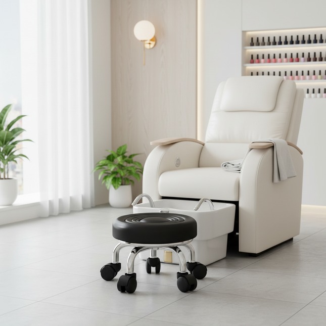 5-Wheel Metal Stool - Thickened Silent Low Stool with Sturdy Frame for Home/Foot Spa/Cosmetology/Kids - gallery 1