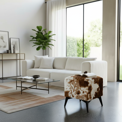 ‌Faux Leather Ottoman, Plush Entryway Bench, Velvet Square Stool, Minimalist Footrest for Bedroom/Balcony with Non-Skid Base - gallery 1