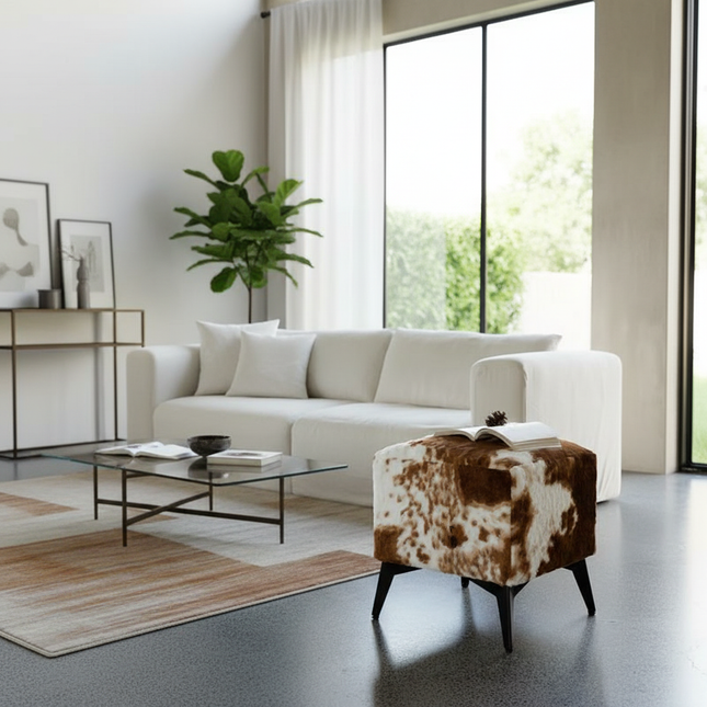 ‌Faux Leather Ottoman, Plush Entryway Bench, Velvet Square Stool, Minimalist Footrest for Bedroom/Balcony with Non-Skid Base - gallery 1