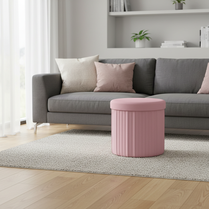 WOLTU Velvet Round Ottoman MDF Foldable Storage Stool with Removable Padded Lid Creative Storage Box for Footstool Living Room - gallery 1