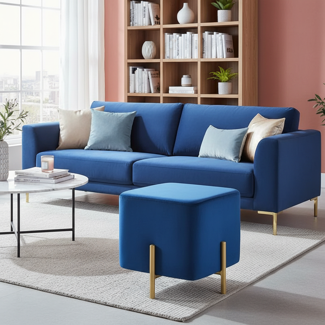 Customized Velvet Dressing Stool Golden Leg Tassel Makeup Bench Openable Ottoman Pouf for Home Fashionable Furniture - gallery 1