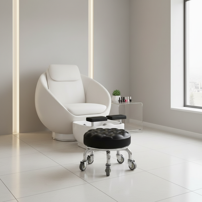 5-Wheel Metal Stool - Thickened Silent Low Stool with Sturdy Frame for Home/Foot Spa/Cosmetology/Kids - gallery 1